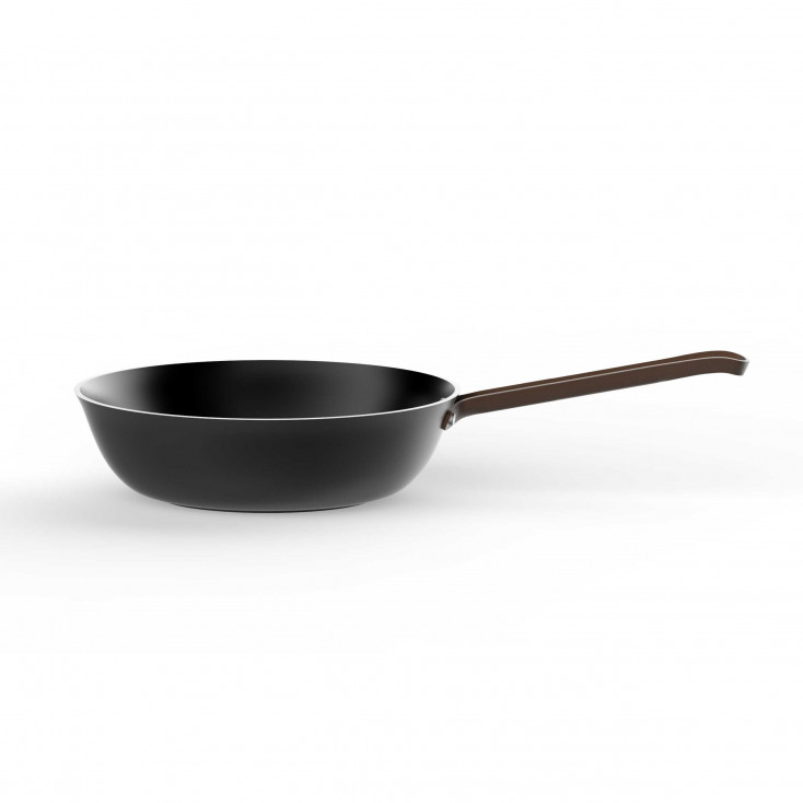 Padella alta a manico lungo in alluminio con fondo in acciaio magnetico diam 28"