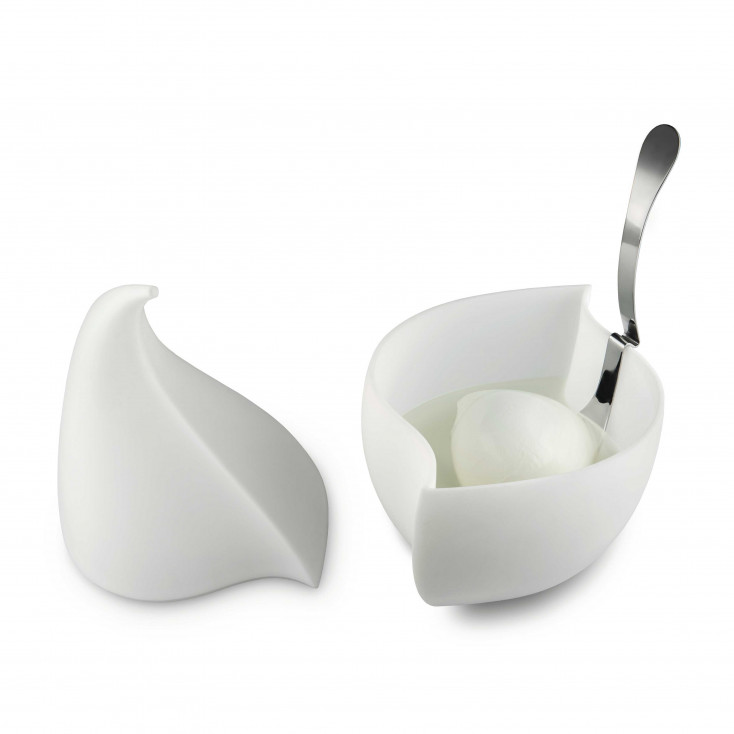 Set per mozzarella composto da contenitore e mestolo forato