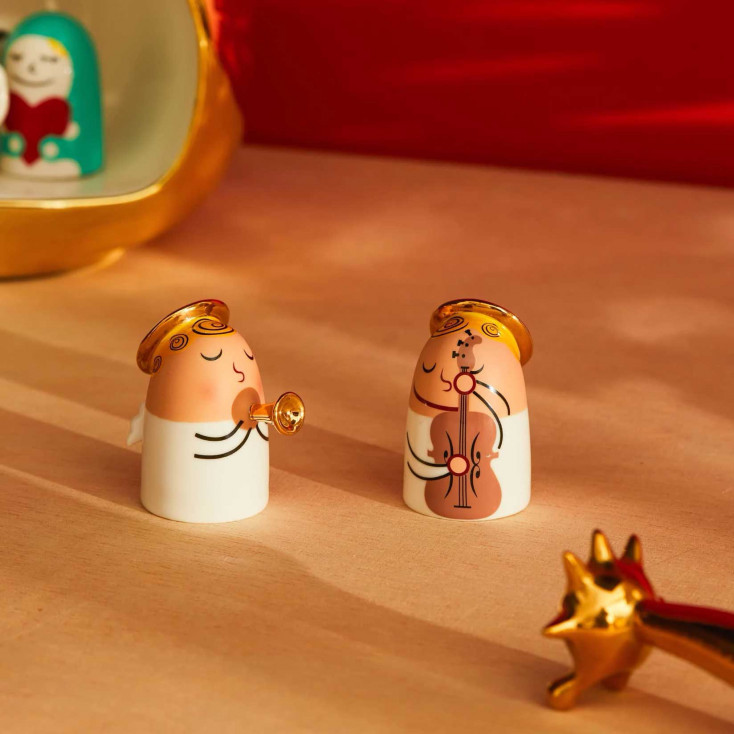Set di due statuine in porcellana decorate a mano "Angels Band"