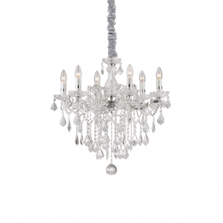 Lampadario piccolo in metallo con elementi decorativi in vetro e cristallo