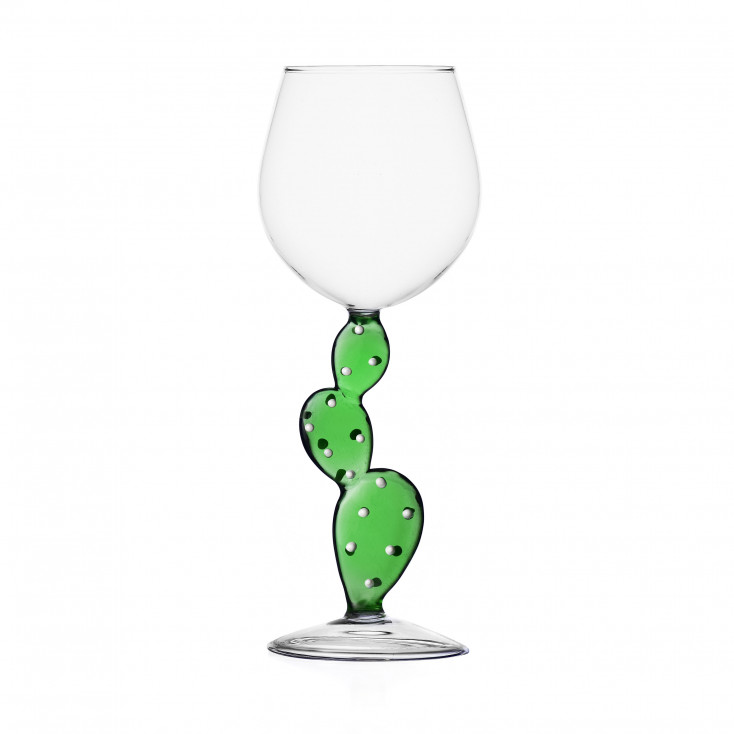 Calice per vino in vetro con decorazione interna cactus