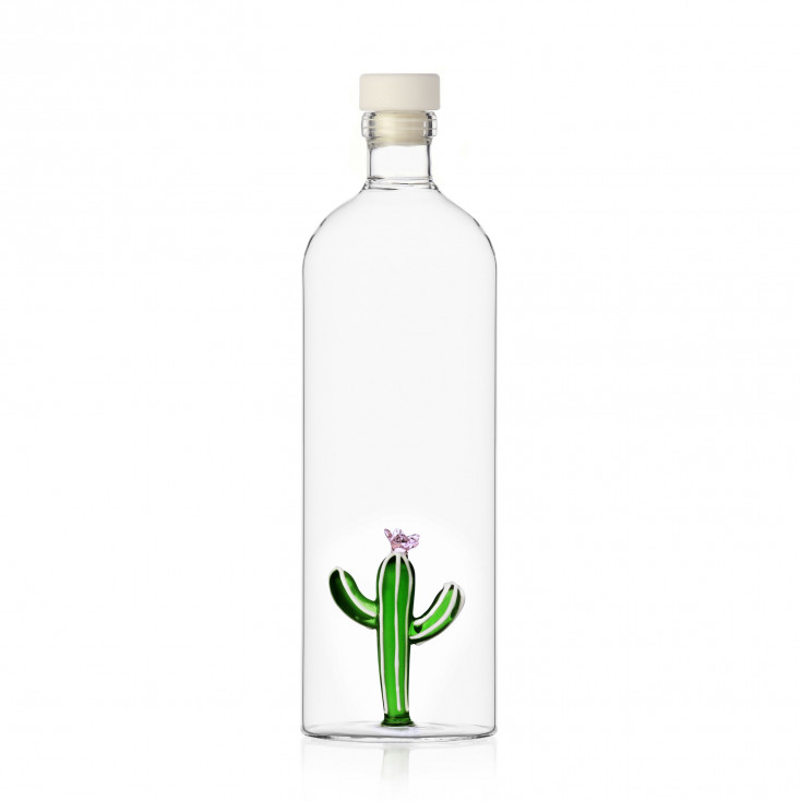 Bottiglia in vetro con decorazione interna cactus