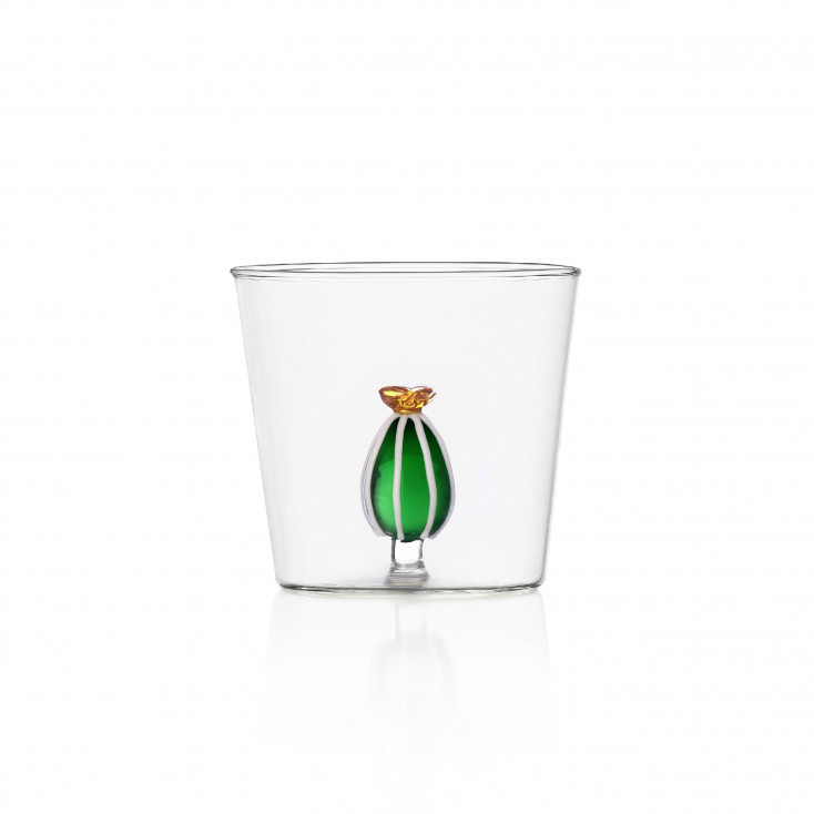 Bicchiere in vetro tumbler con piccolo cactus