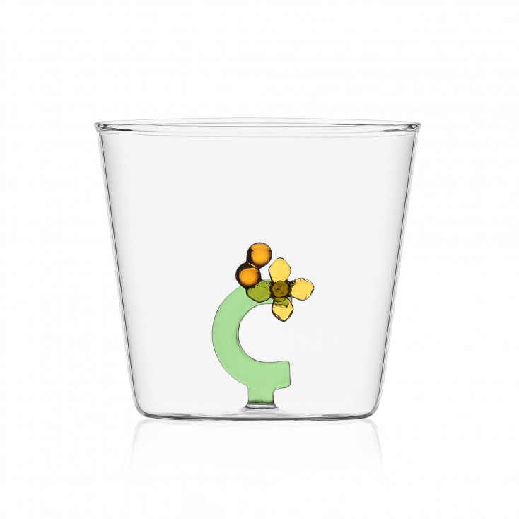 Bicchiere in vetro tumbler con alfabeto fiorito lettera "C"