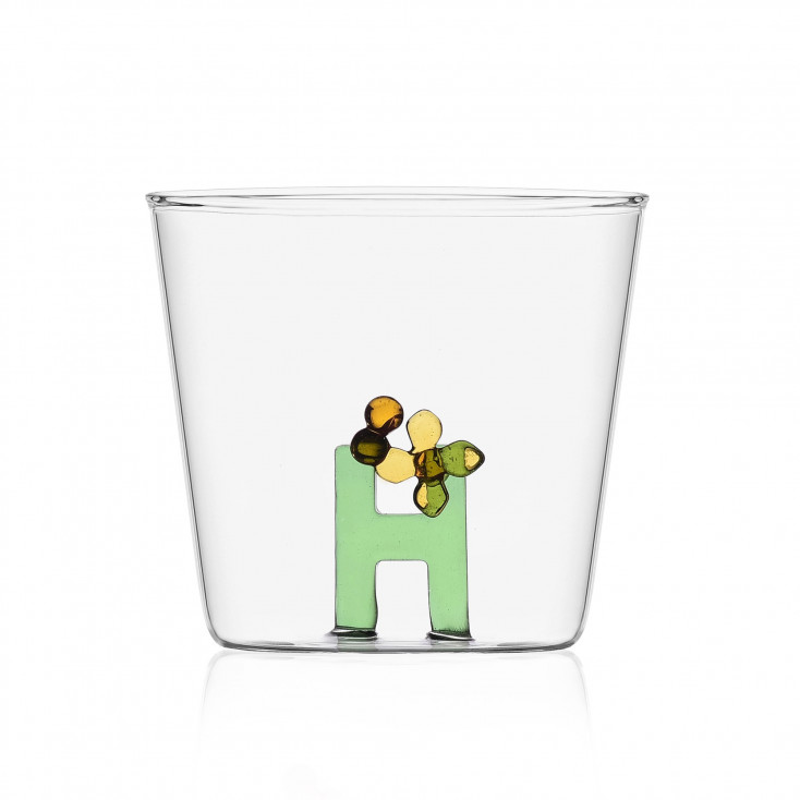 Ichendorf Bicchiere in vetro tumbler con alfabeto fiorito lettera "H"