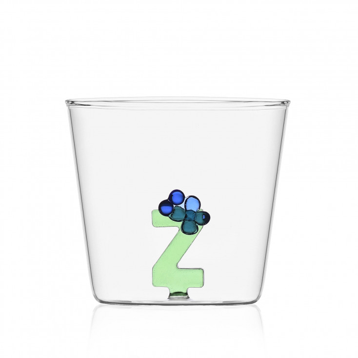 Bicchiere in vetro tumbler con alfabeto fiorito lettera "Z"