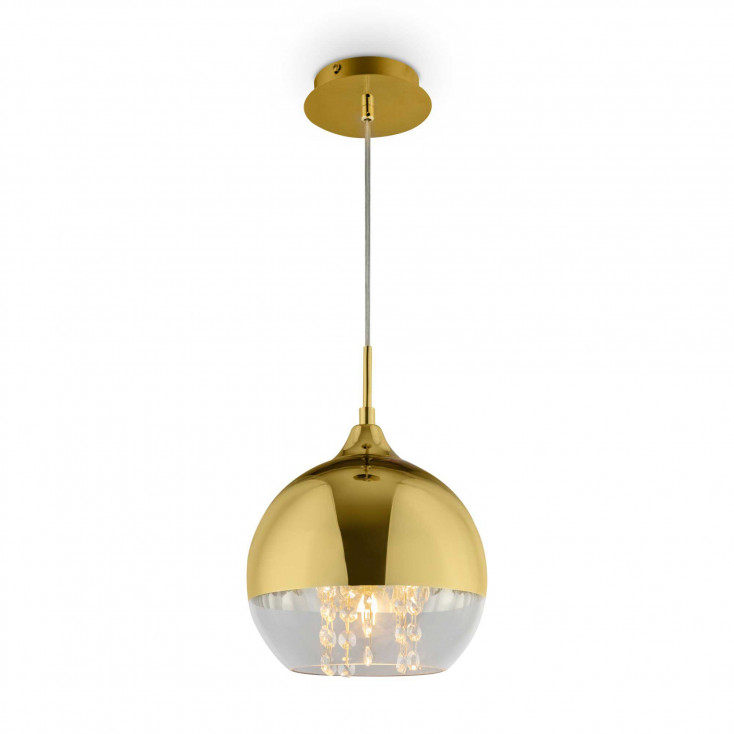 Lampada a sospensione grande dal design elegante con boccia in vetro dorata
