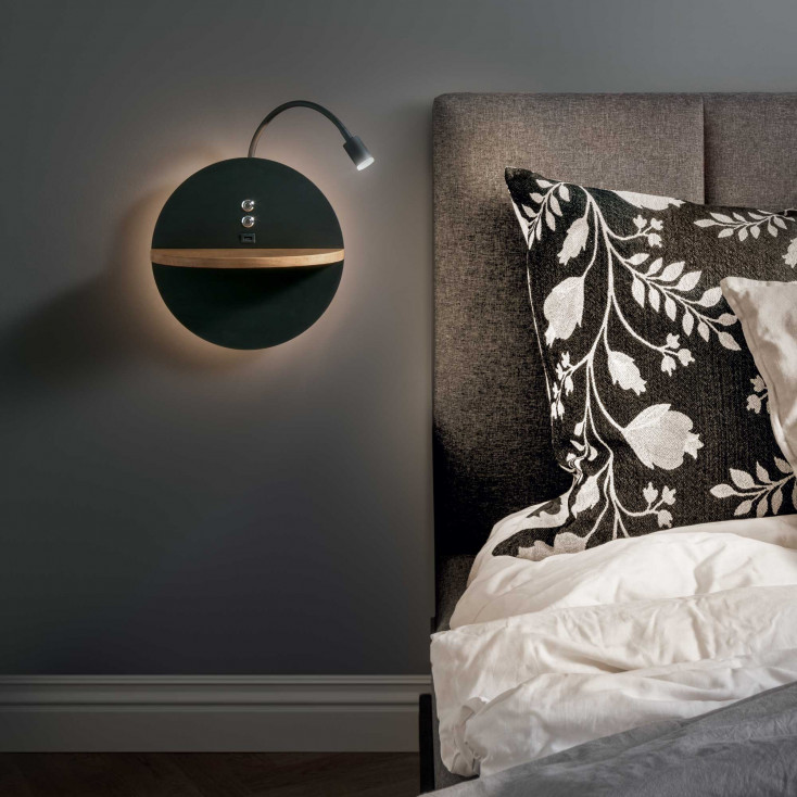 Lampada da comodino moderna con doppio led struttura in metallo e legno