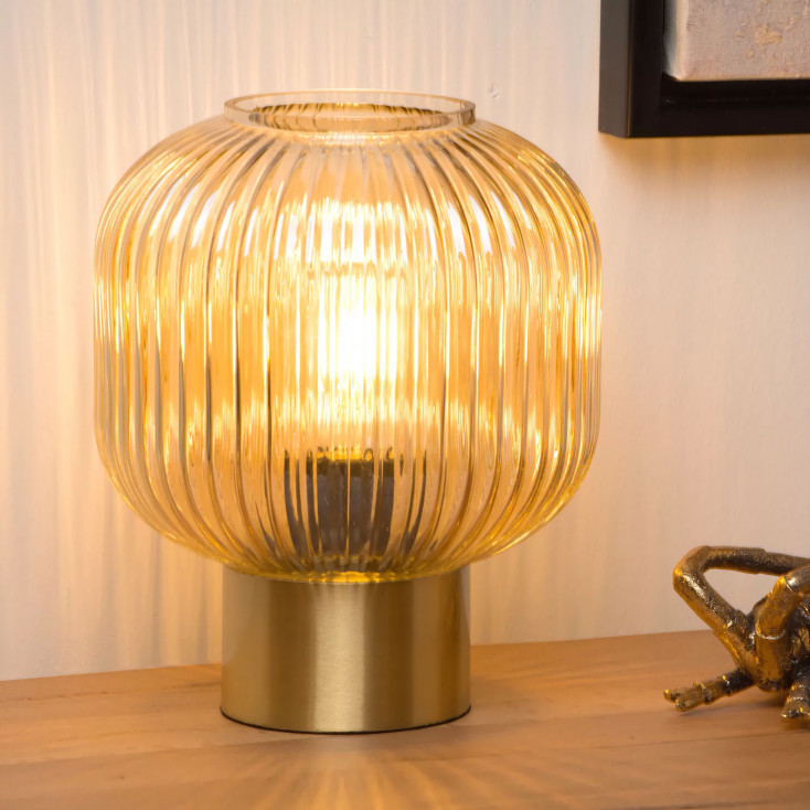 Lampada da comodino moderna con base in metallo con diffusore in vetro