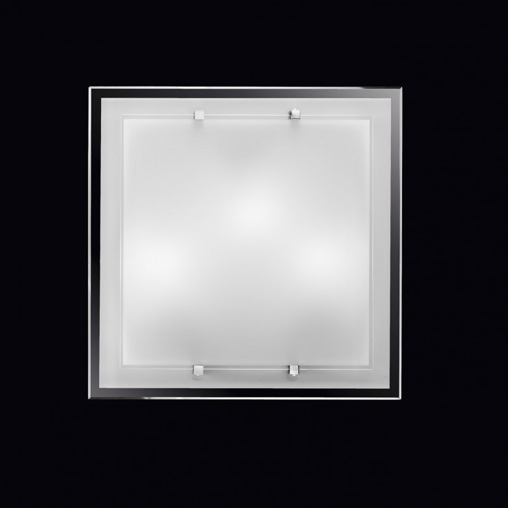 Plafoniera media quadrata in vetro bianco satinato di design moderno