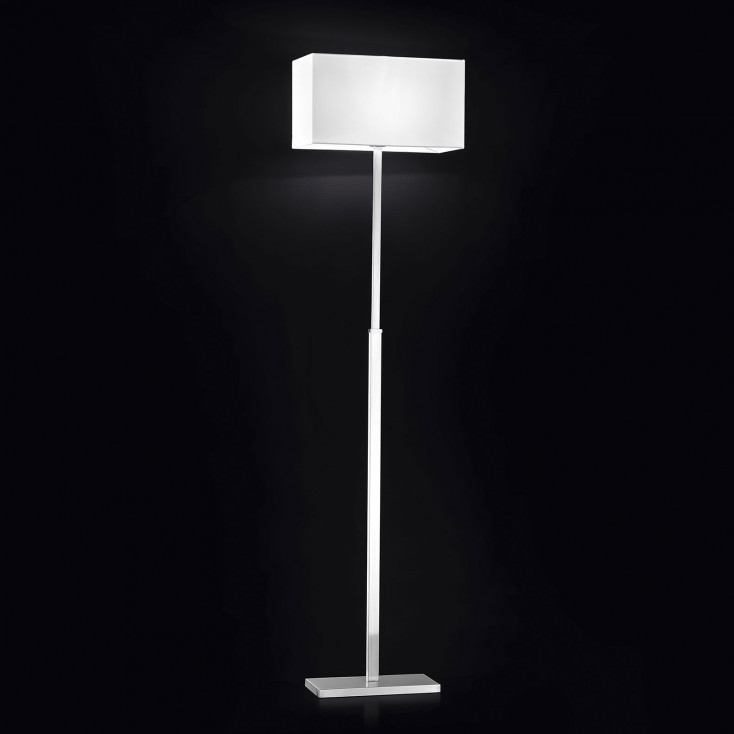 Piantana dal design moderno in cromo spazzolato con paralume in pvc