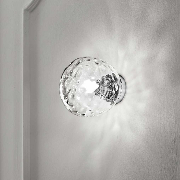 Applique da parete di design moderno in cromo lucido con vetro trasparente