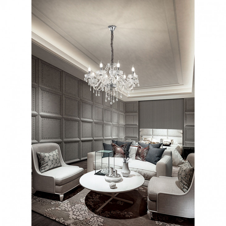 Lampadario in metallo 8 braccia in vetro soffiato pendagli decorati in vetro