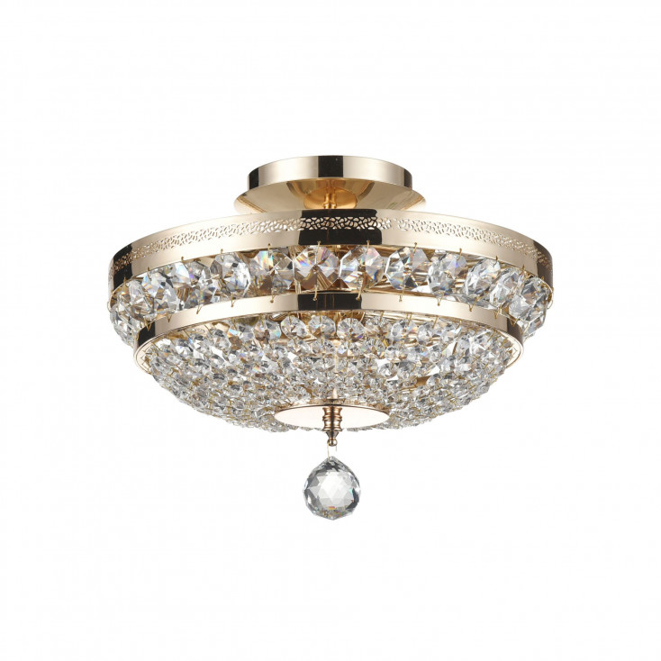 Lampadario in stile classico con struttura in metallo con pendente in cristallo