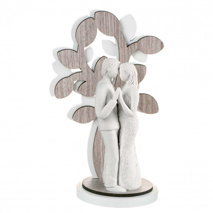 Scultura da tavolo grande con coppia di innamorati con albero della vita