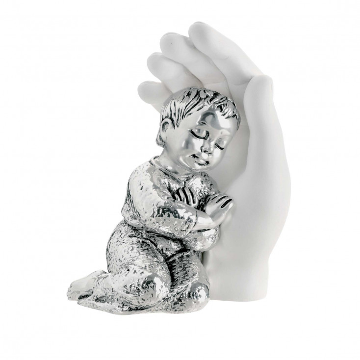 Bomboniera Battesimo - Scultura Bambino abbracciato argentato