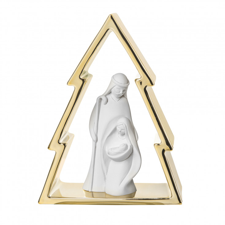 Decorazione natalizia con albero di natale piccolo e la natività