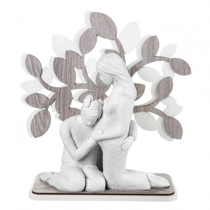 Scultura da tavolo in stile moderno con coppia in attesa con albero della vita