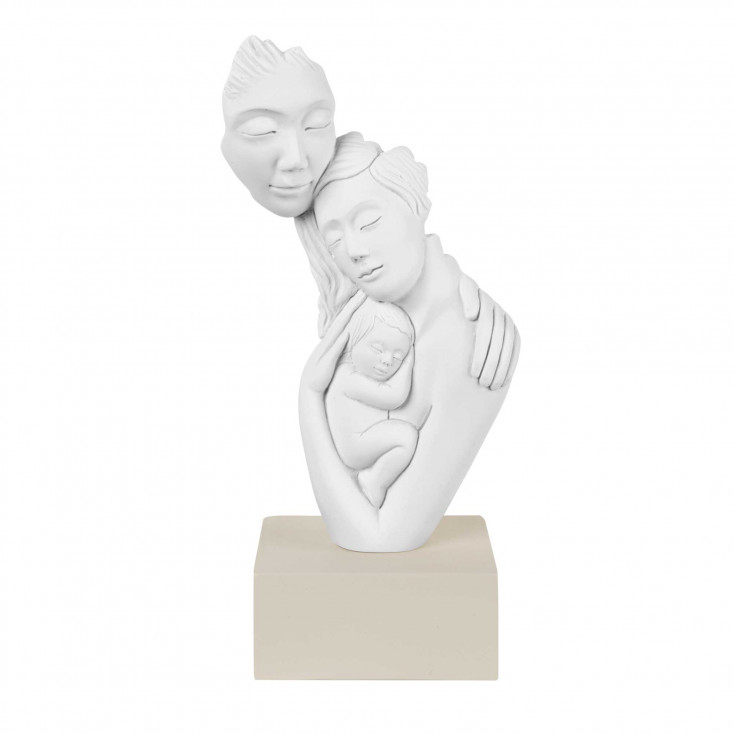 Scultura da tavolo in marmorino con base con la famiglia abbracciata