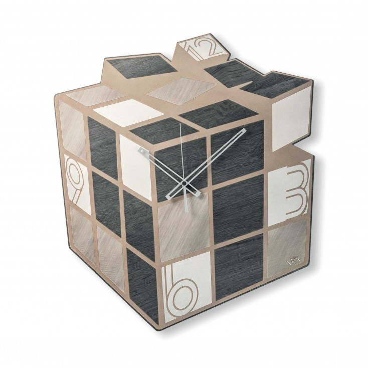 Orologio da parete di grandi dimensioni in legno design moderno "Kubik"