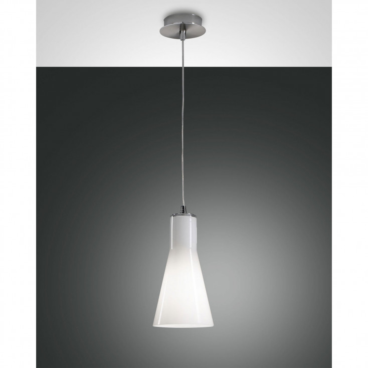 Lampada a sospensione piccola moderna in metallo con diffusore in vetro soffiato