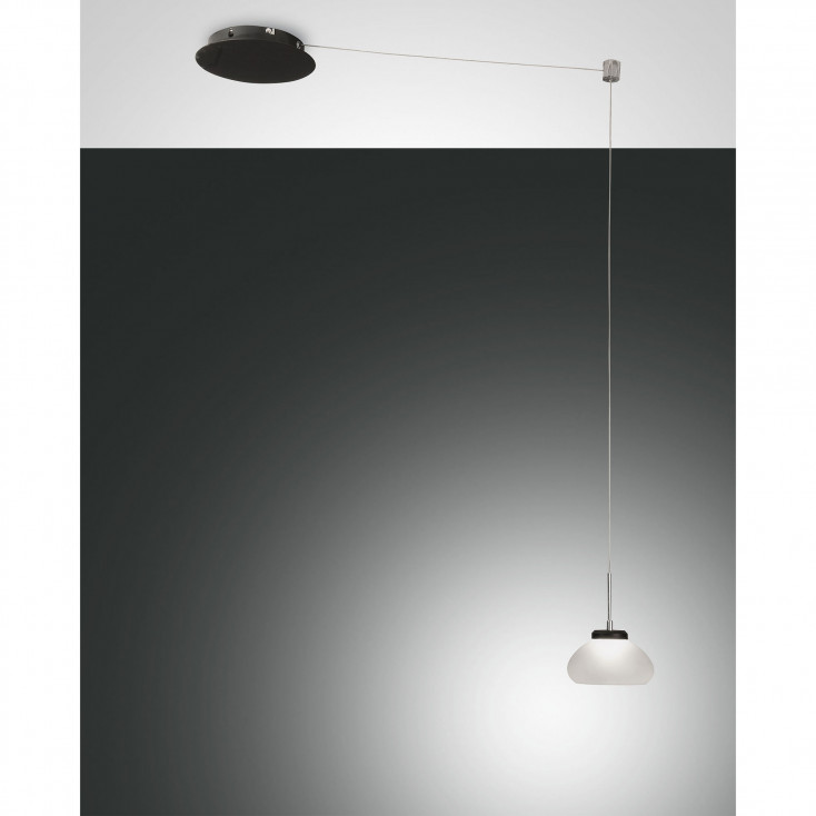 Lampada a sospensione moderna a LED in metallo con diffusore in vetro soffiato