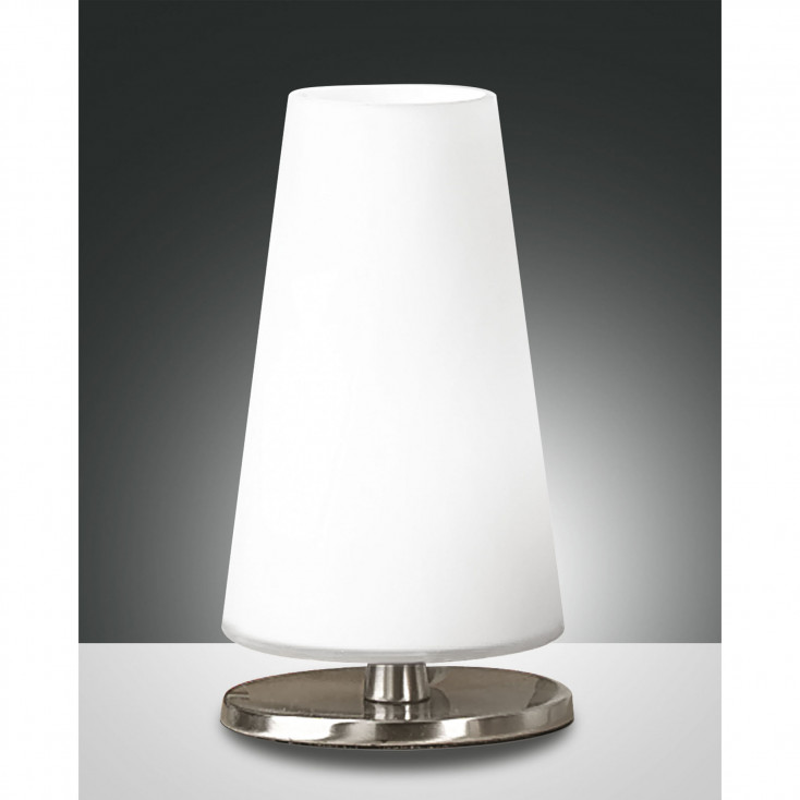Lampada da comodino in metallo con paralume in vetro dal design moderno