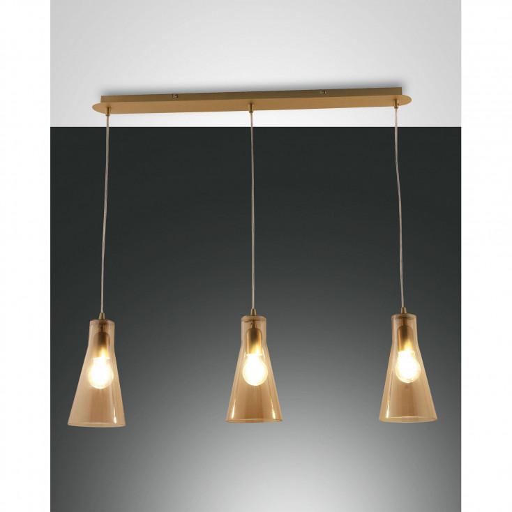 Lampada a sospensione moderna a 3 luci struttura in metallo e paralume in vetro