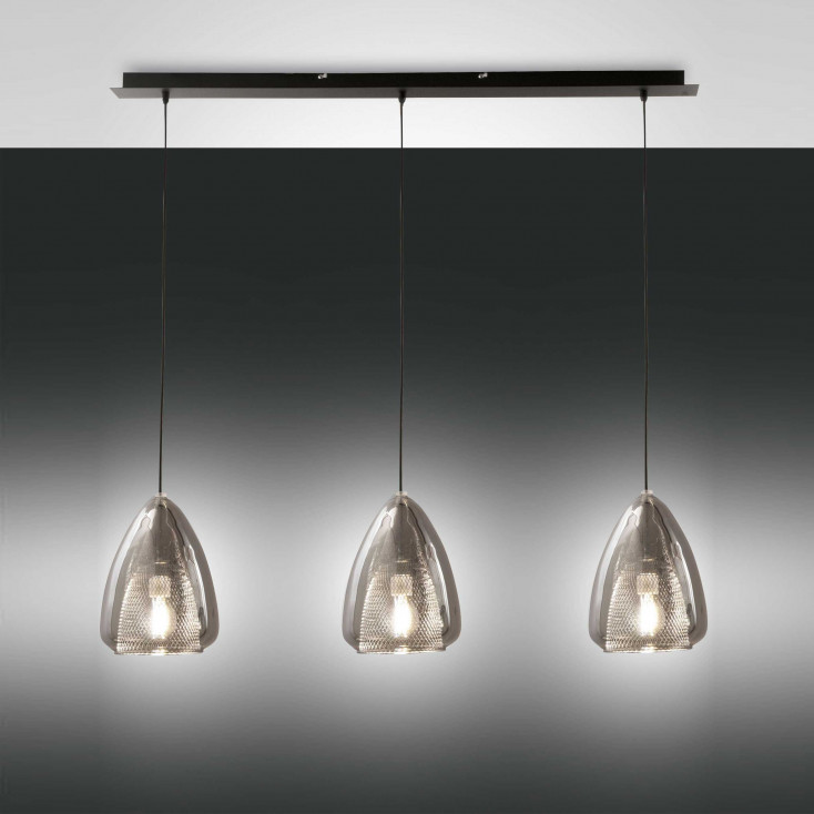 Lampada a sospensione con 3 diffusori in vetro dalle linee moderne