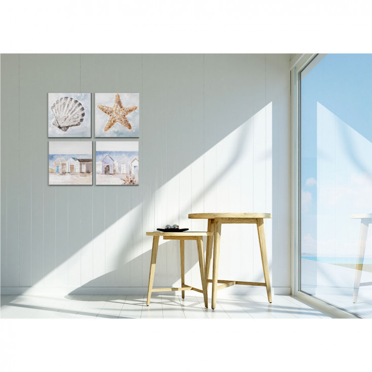 Set 2pz quadri dipinti moderni con paesaggio "Vintage Beach" 30x30