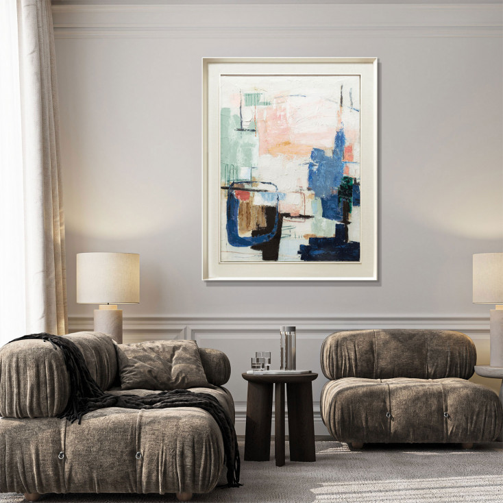 Quadro astratto con cornice dipinto a mano su tela di cotone Blues 114x144