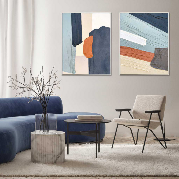 Quadro astratto con cornice dipinto a mano su tela di cotone "Fabrics 2" 80x100