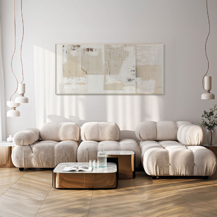 Quadro astratto dipinto a mano su tela di cotone con cornice Almond 70x150
