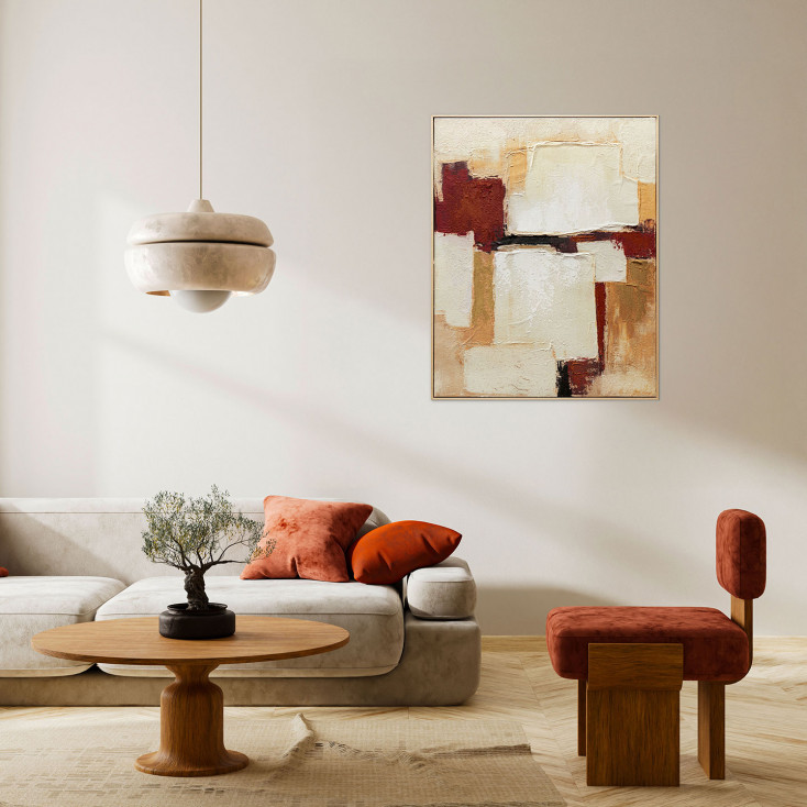 Quadro astratto dipinto a mano su tela di cotone con cornice Muscade 80x100