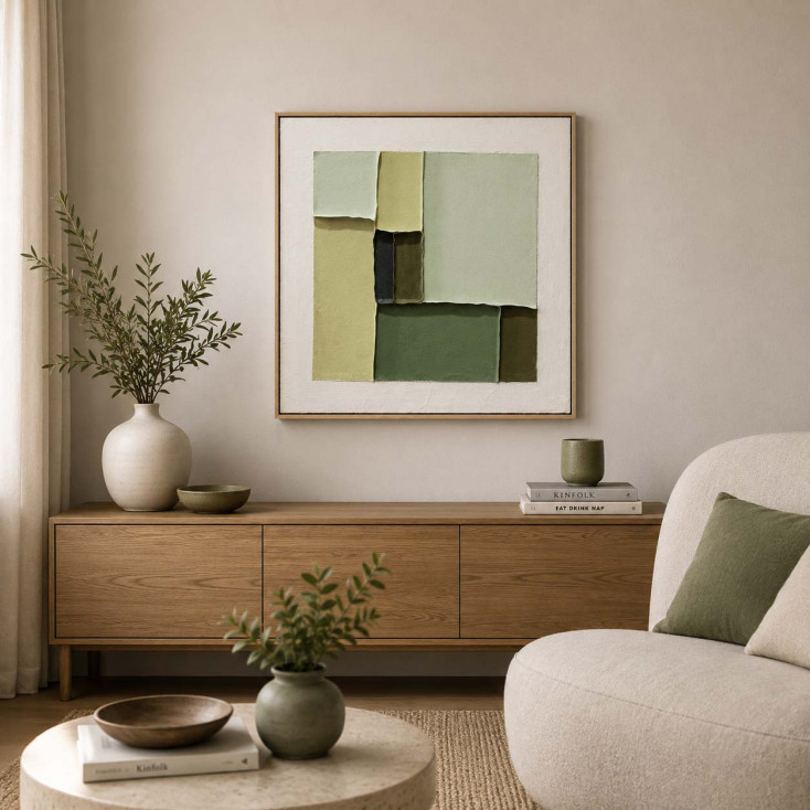 Quadro astratto dipinto a mano su tela di cotone con cornice Sylva 60x60