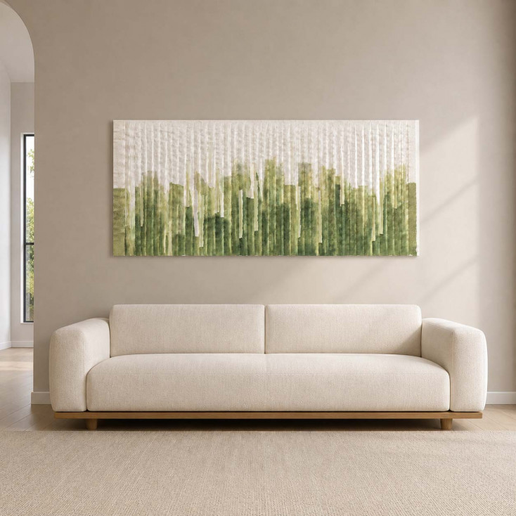 Quadro astratto dipinto a mano su tela di cotone Green Chart 140x70