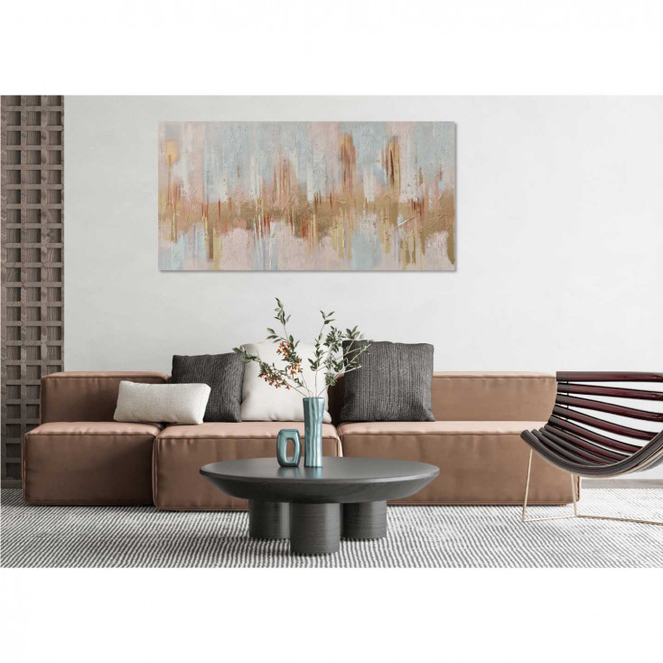 Quadro contemporaneo astratto dipinto a mano "Interferenza di Colori" 140x70