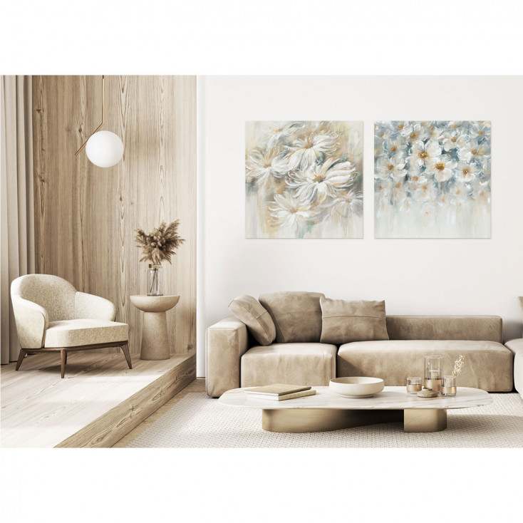 Quadro dipinto a mano moderno con dettagli floreali "Flora" 80x80