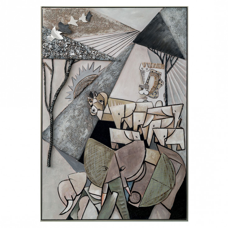 Quadro figurativo contemporaneo con cornice dipinto a mano "Safari" 80x120