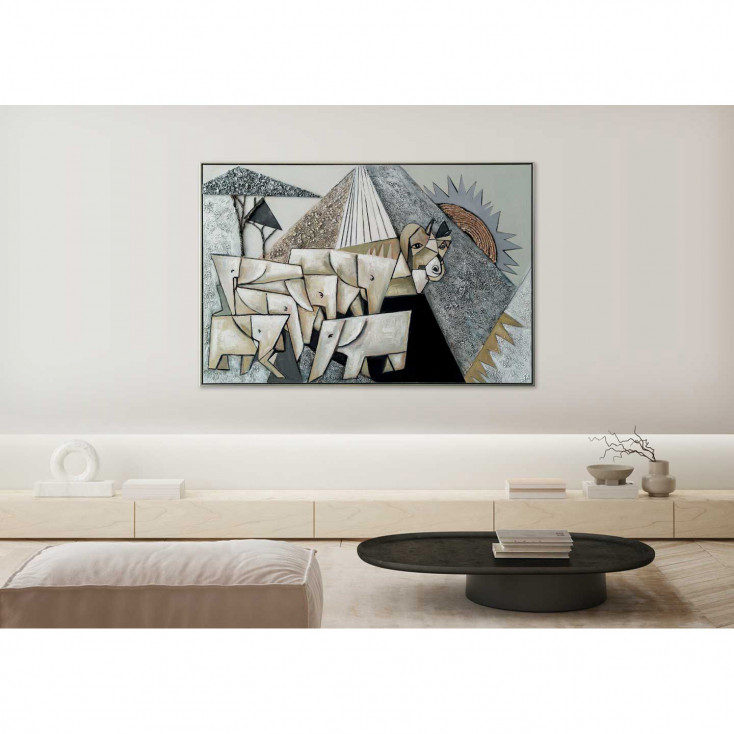 Quadro figurativo contemporaneo con cornice dipinto a mano "Sunrise" 120x80