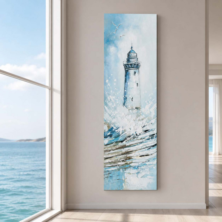 Quadro marino dipinto a mano con acrilici su tela Leandro 30x100