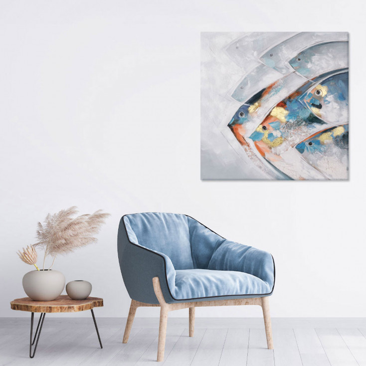 Quadro moderno a tema marino dipinto a mano su tela "Opah" 80x80