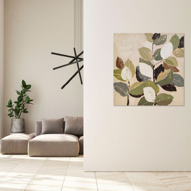 Quadro moderno astratto dipinto a mano su tela "Foliage 1" 90x90
