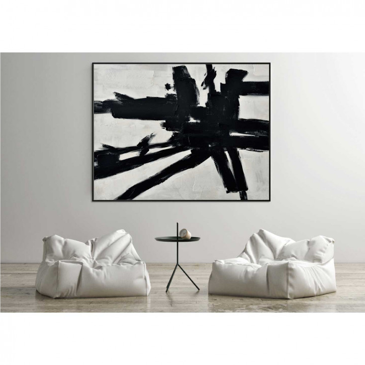 Quadro moderno con cornice dipinto a mano su tela "Omaggio a Kline" 150x120