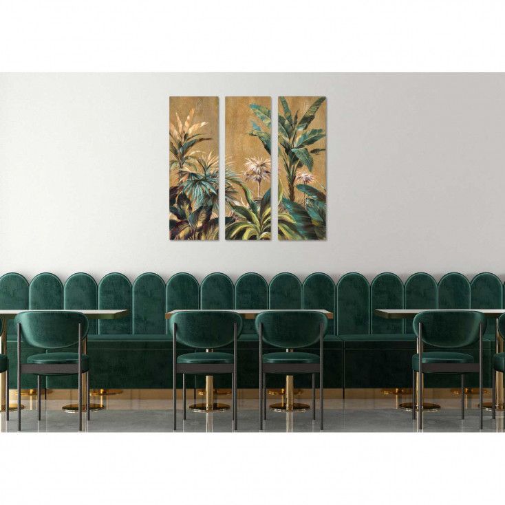Quadro moderno floreale dipinto a mano su tela Set 3 pz "Clorofilla" 40x120