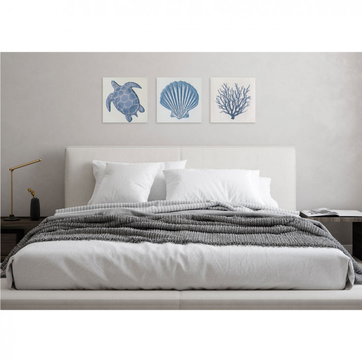 Set 3 pezzi quadro moderno dipinto a mano in stile marino "Sea Life" 30x30