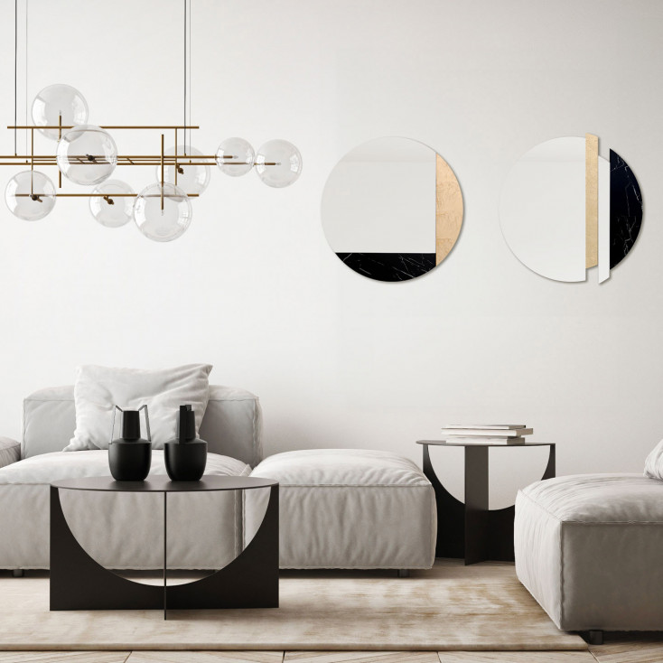 Specchio da parete moderno rotondo con effetto marmo "Black Marble"
