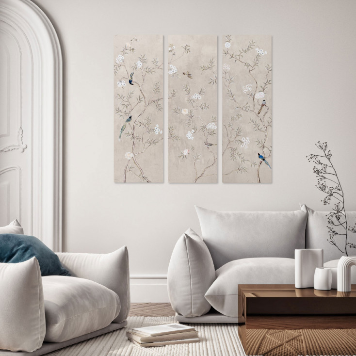 Stampa verticale set 3 pezzi su tela motivo floreale con cornice Haru 40x120