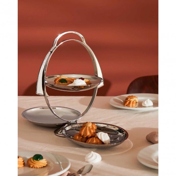 Alzata pieghevole in acciaio cromato dal design moderno e dalle linee eleganti
