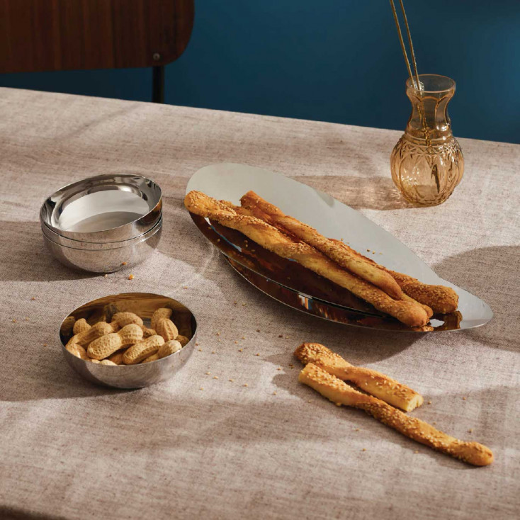 Cestino per pane e grissini in acciaio lucido dal design moderno ed elegante